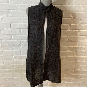 Eileen Fisher Linen Blend Gray Long Vest with Mandarin Collar Womens Size Small